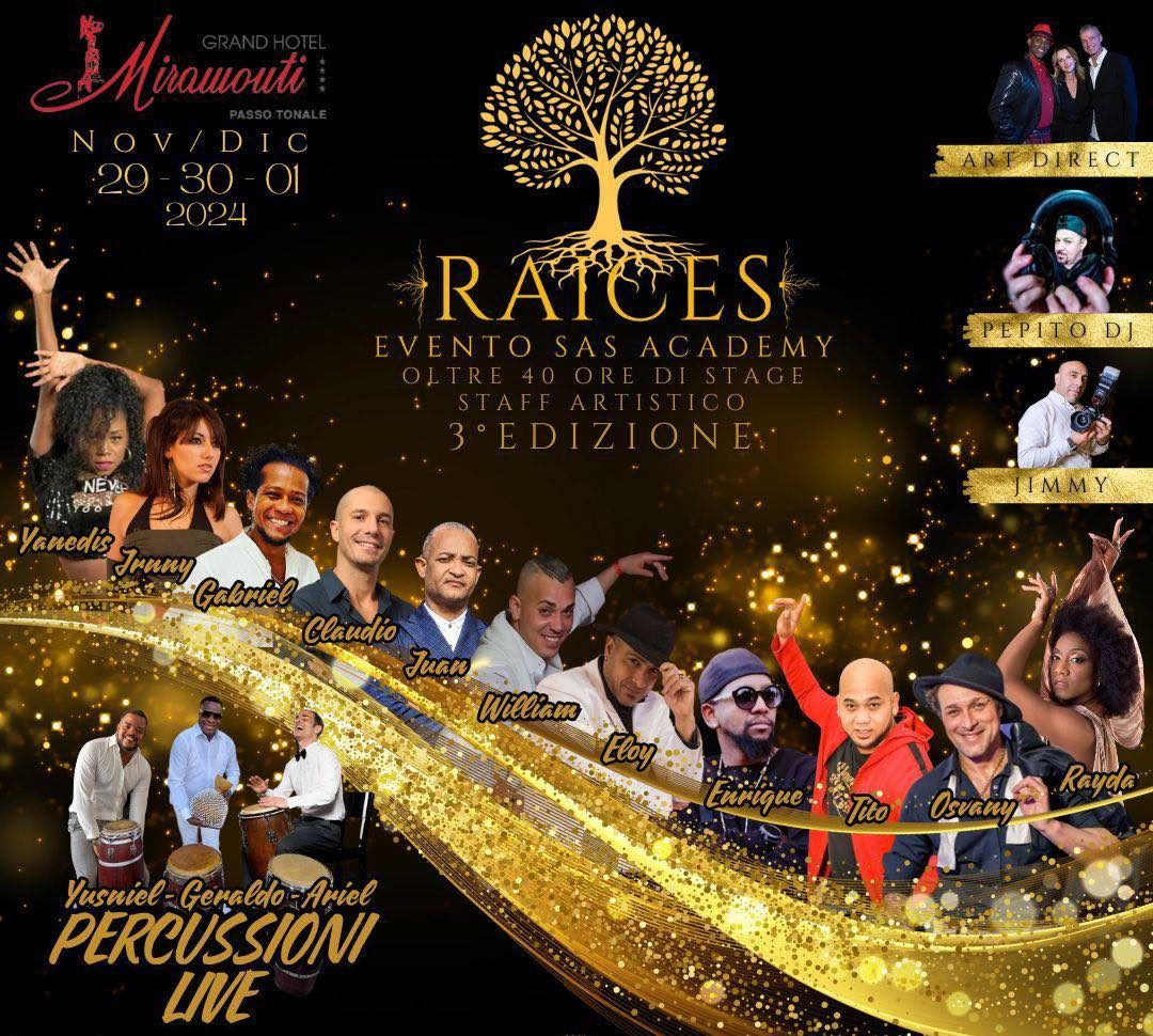 Evento in montagna RAICES 2024 - stage di salsa, bachata, kizomba, folklore cubano, 3 giorni, 2 notti dal 29 novembre al 1 dicembre.