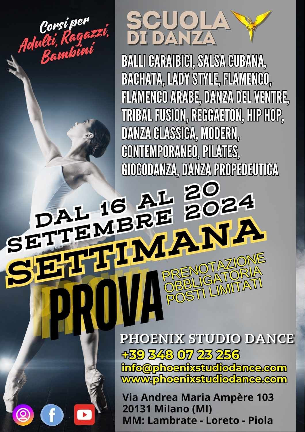 settimana di prova lezioni di ballo della scuola di danza Phoenix dal 16 al 20 settembre 2024